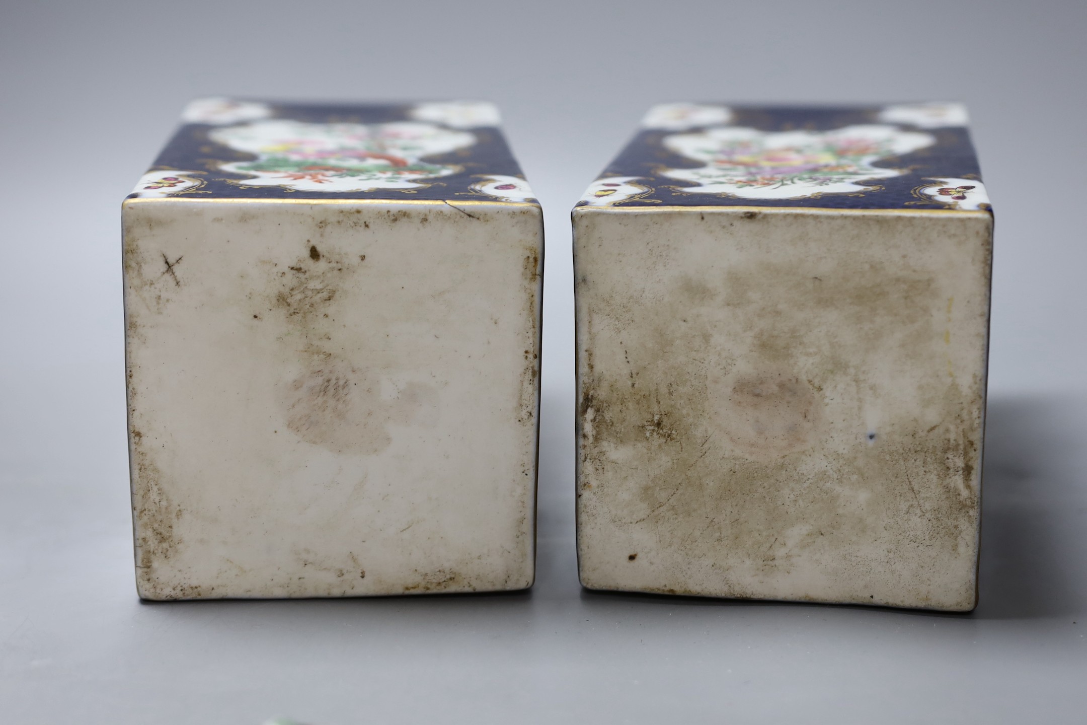 A pair of large Samson tea canisters in Worcester style and a 19th century cut glass bowl and cover, canisters 27 cms high